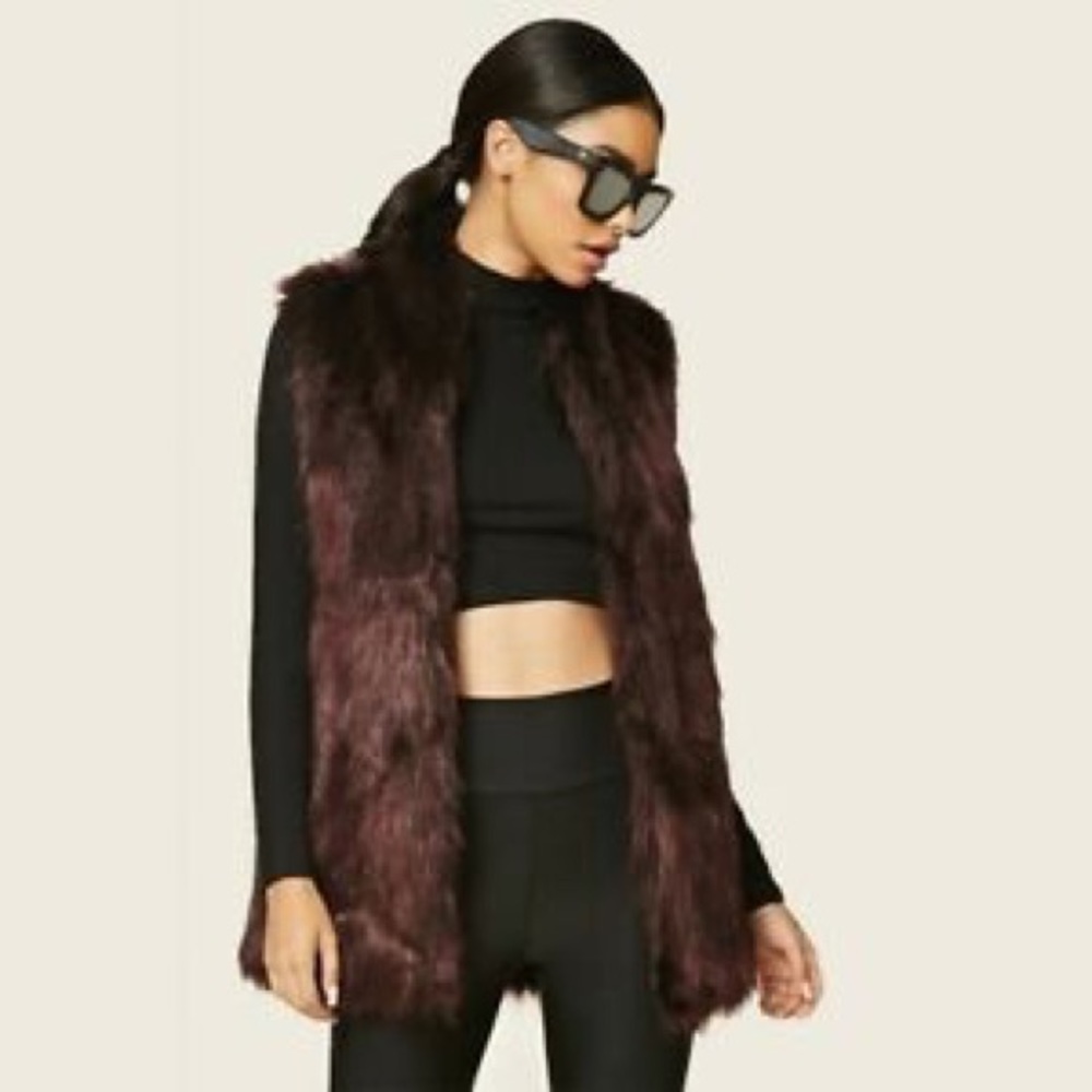 Sebby Collection Burgundy Faux Fur Vest